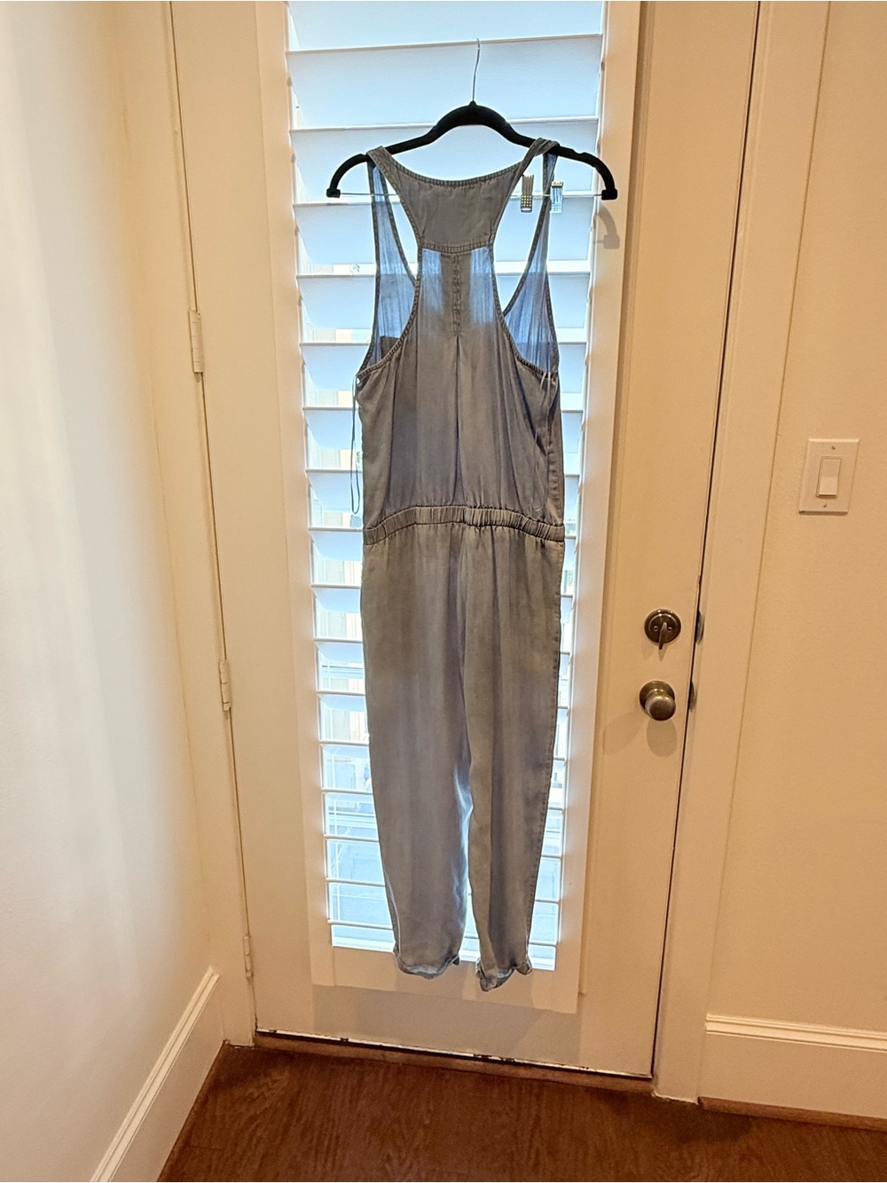 lovestitch Light Blue Denim Cropped Jumpsuit with Drawstring - Picture 2 of 3